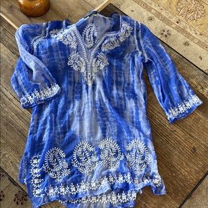 Blue and White Embroidered Swim Cover Wrap BEAUTIFUL